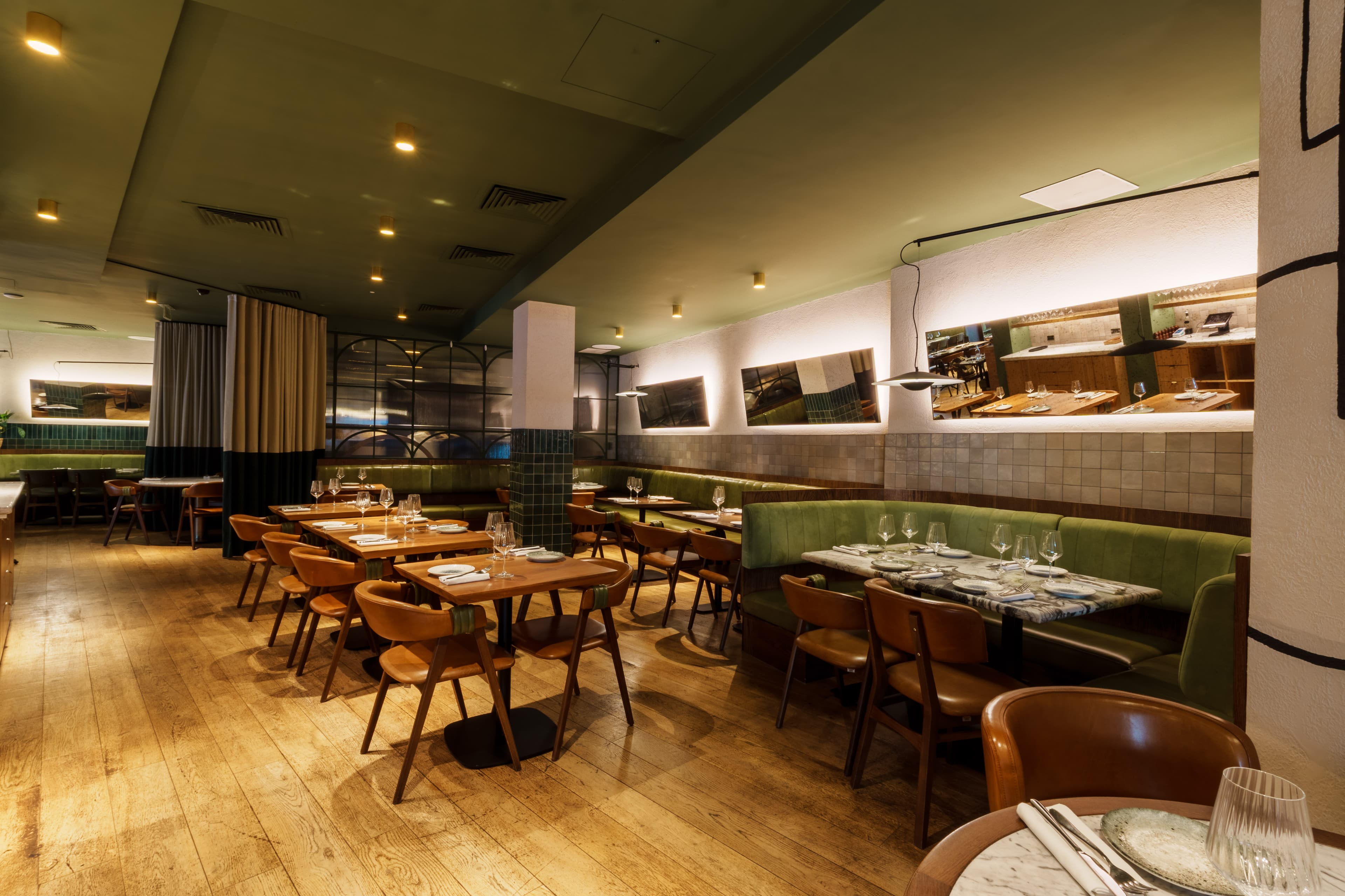 The Olea Social dining room, ready for guests